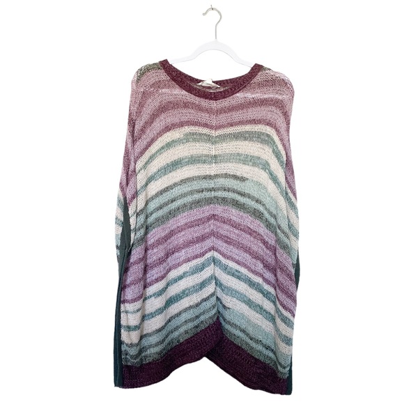 Two by Vince Camuto Striped Knit Poncho Bohemian Chic Fall Purple/Green Sz Small - Picture 3 of 10